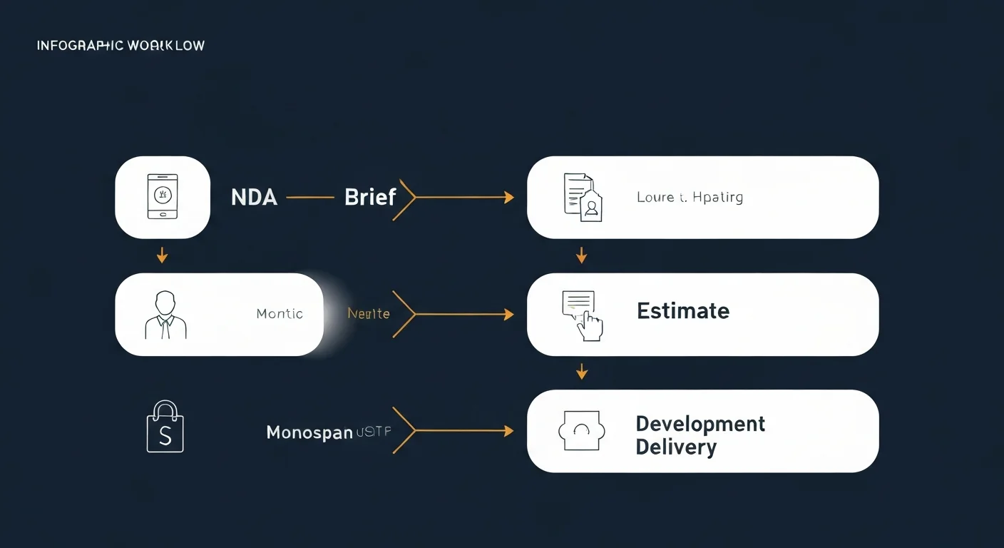 Схематичний процес: NDA → Brief → Estimate → Development → Delivery