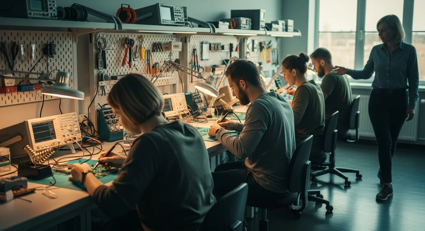 Команда операторів БПЛА на тренінгу: робота з платами та антенами під керівництвом інструктора